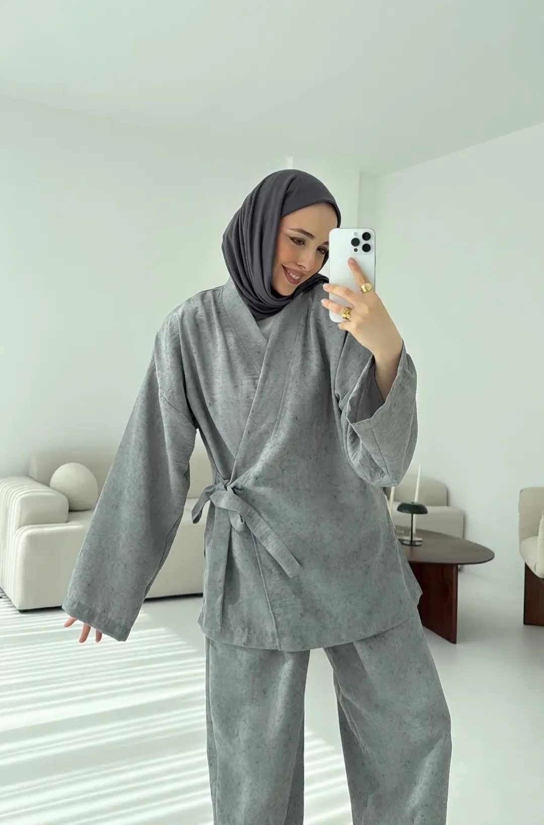 Keten Batik Bambu Kimono Gri