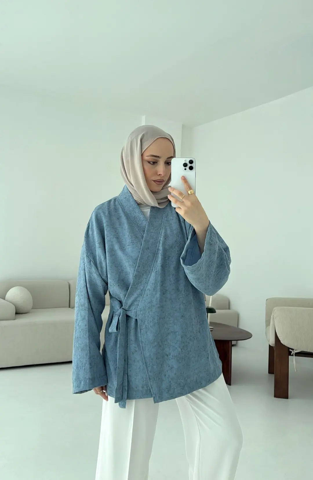 Keten Batik Bambu Kimono Mavi