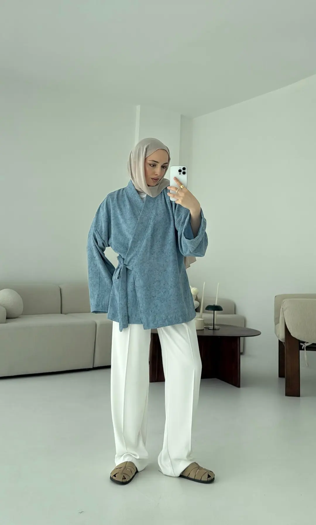 Keten Batik Bambu Kimono Mavi - Görsel 3