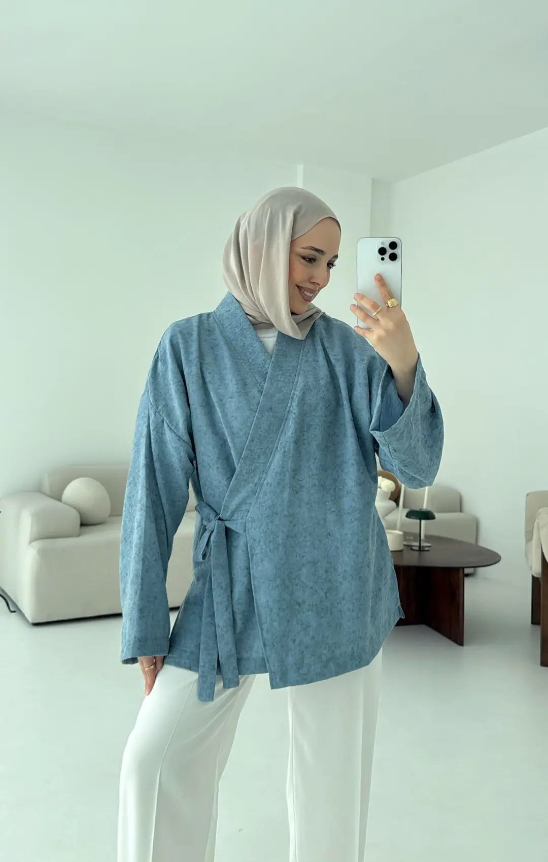 Keten Batik Bambu Kimono Mavi - Görsel 5