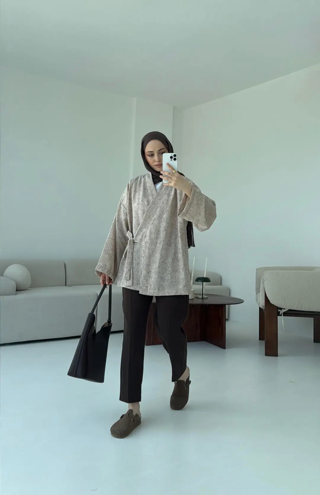 Keten Batik Bambu Kimono Taş - Görsel 2