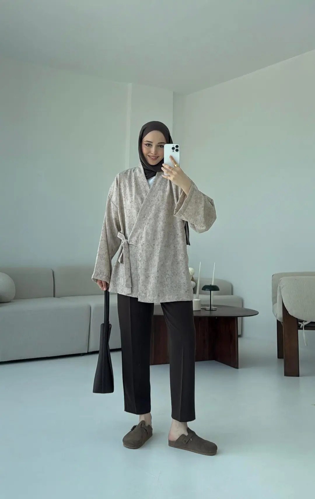 Keten Batik Bambu Kimono Taş - Görsel 3