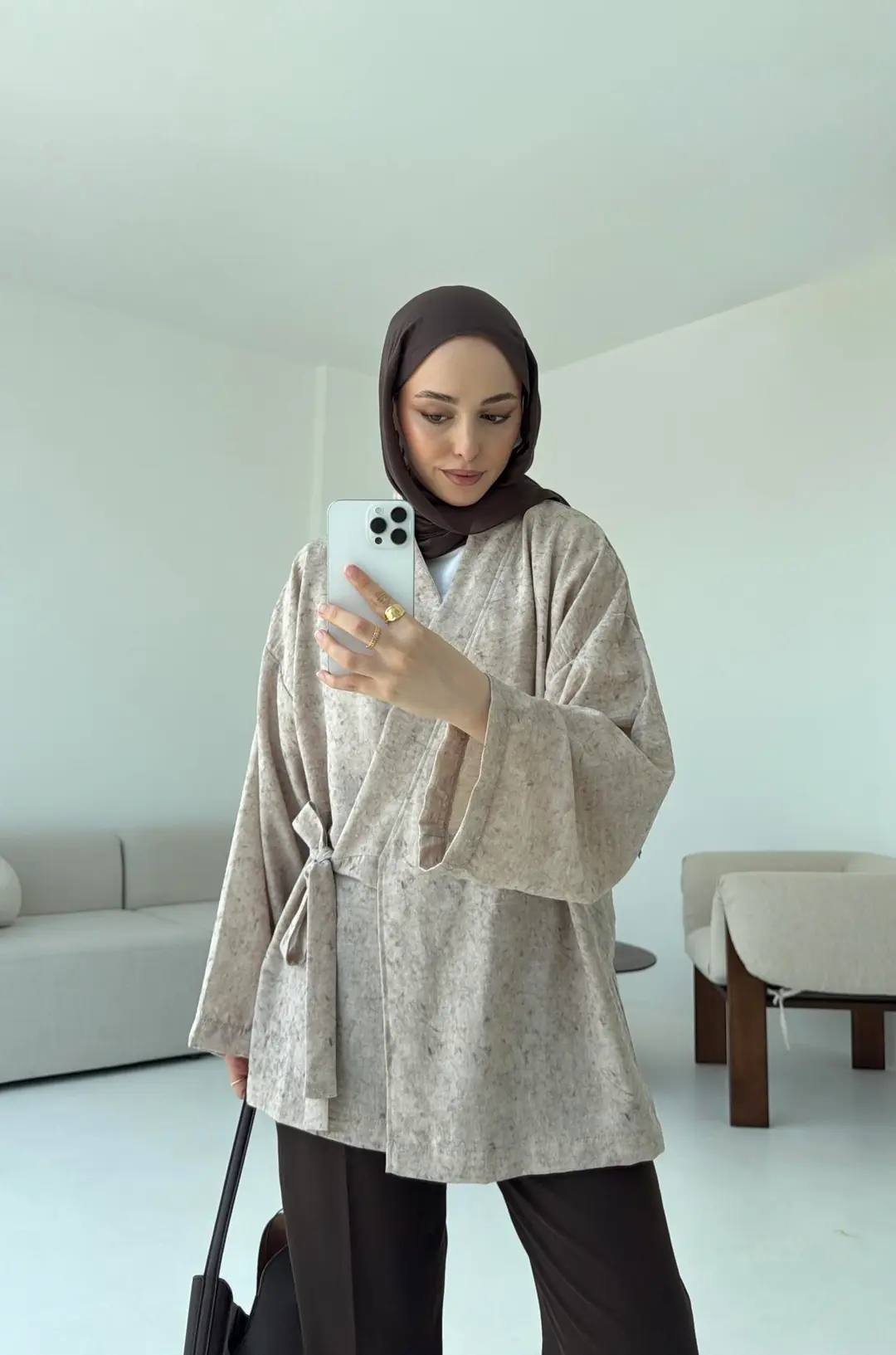 Keten Batik Bambu Kimono Taş - Görsel 4