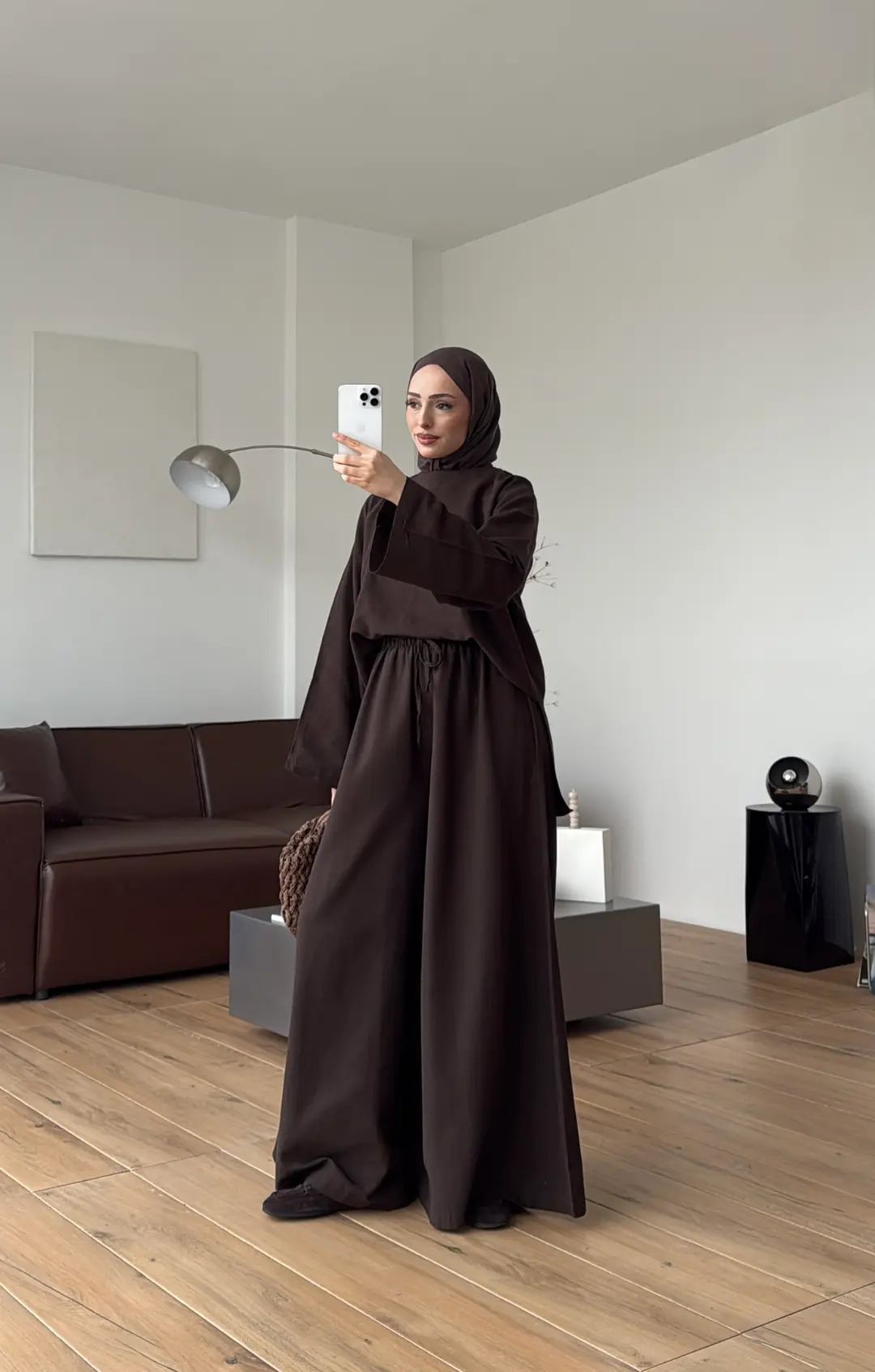 Keten Bol Paça Buluz Takım Kahve