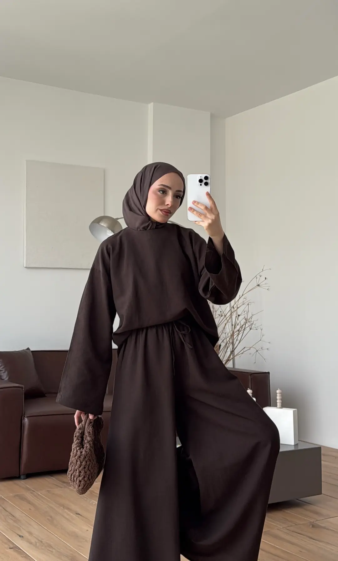 Keten Bol Paça Buluz Takım Kahve - Görsel 3