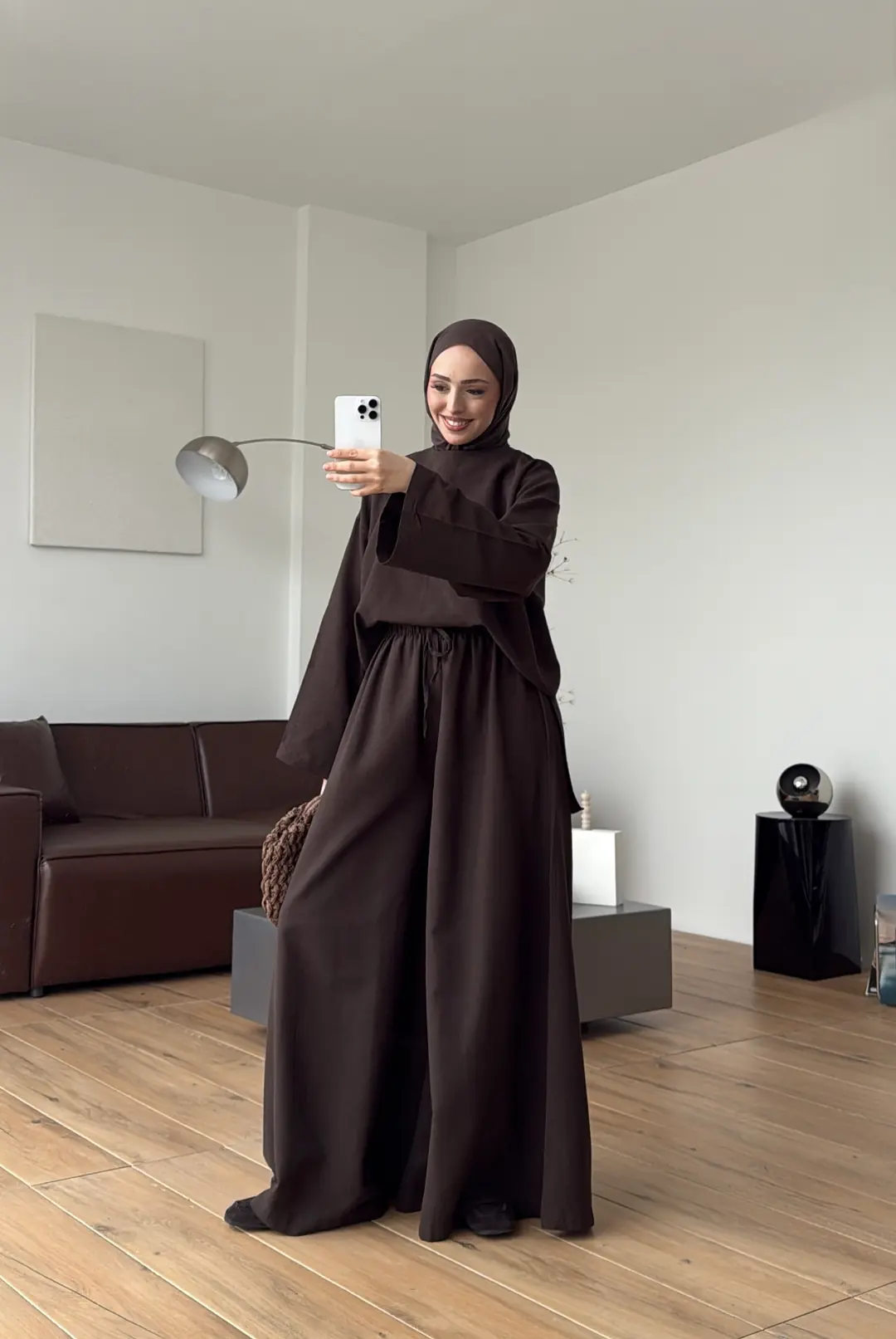 Keten Bol Paça Buluz Takım Kahve - Görsel 4