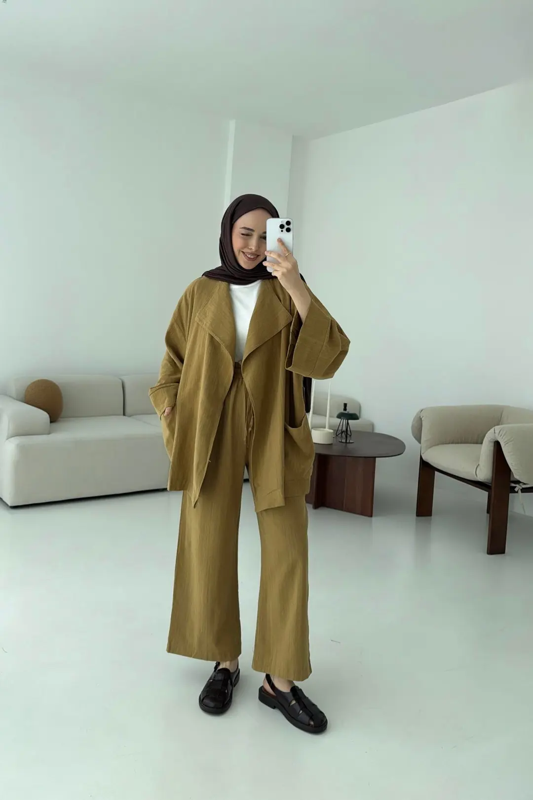 Keten Ceketli Takım Hardal - Görsel 5