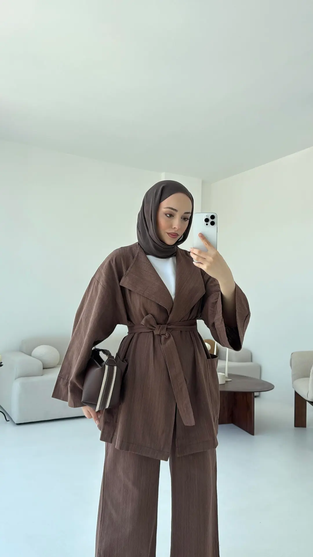 Keten Ceketli Takım Kahve - Görsel 3