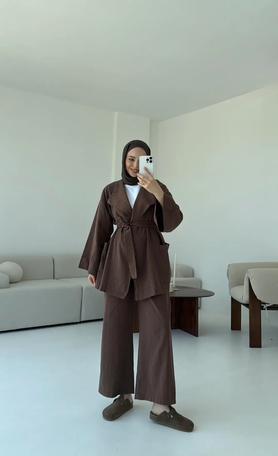 Keten Ceketli Takım Kahve - Görsel 6