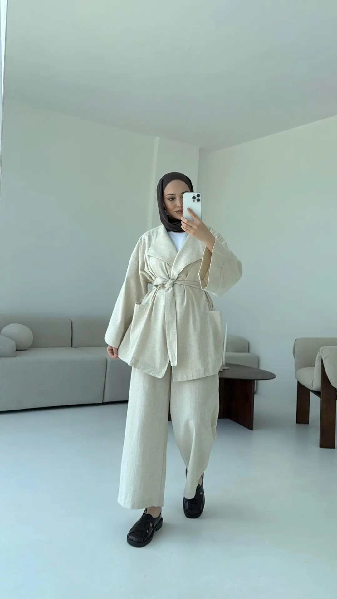 Keten Ceketli Takım Natur