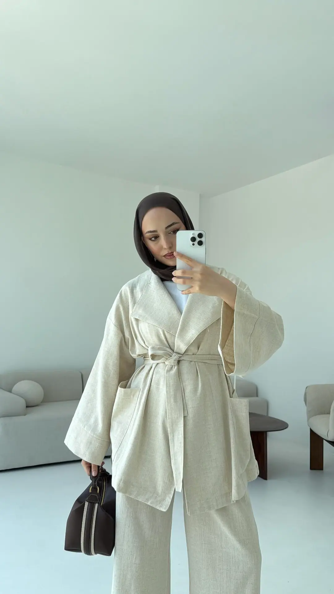 Keten Ceketli Takım Natur - Görsel 5