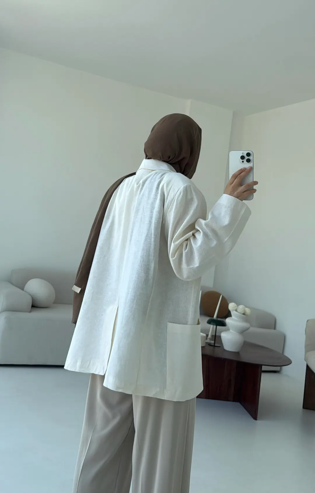 Keten Cepli Ceket Beyaz - Görsel 5