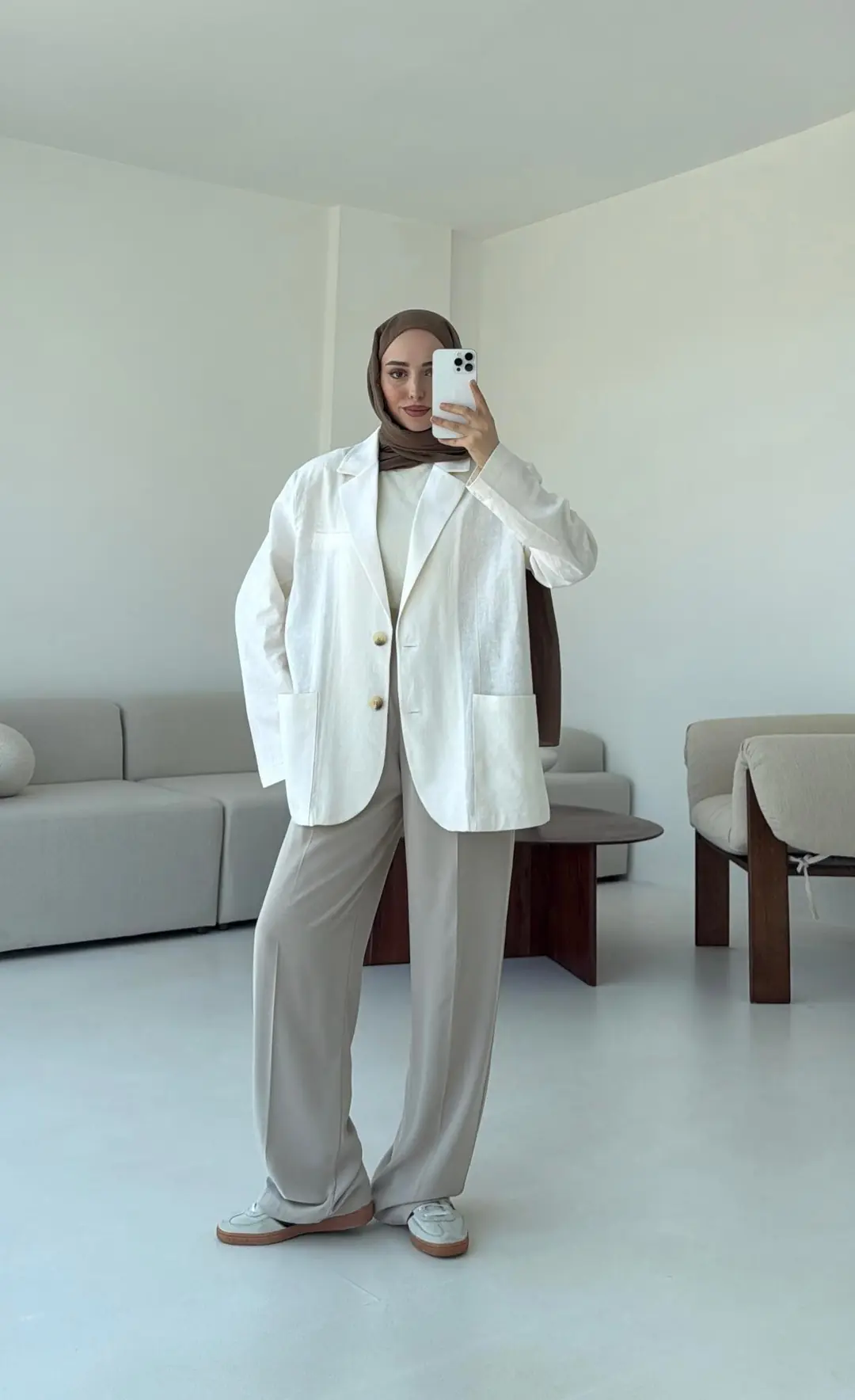 Keten Cepli Ceket Beyaz - Görsel 6