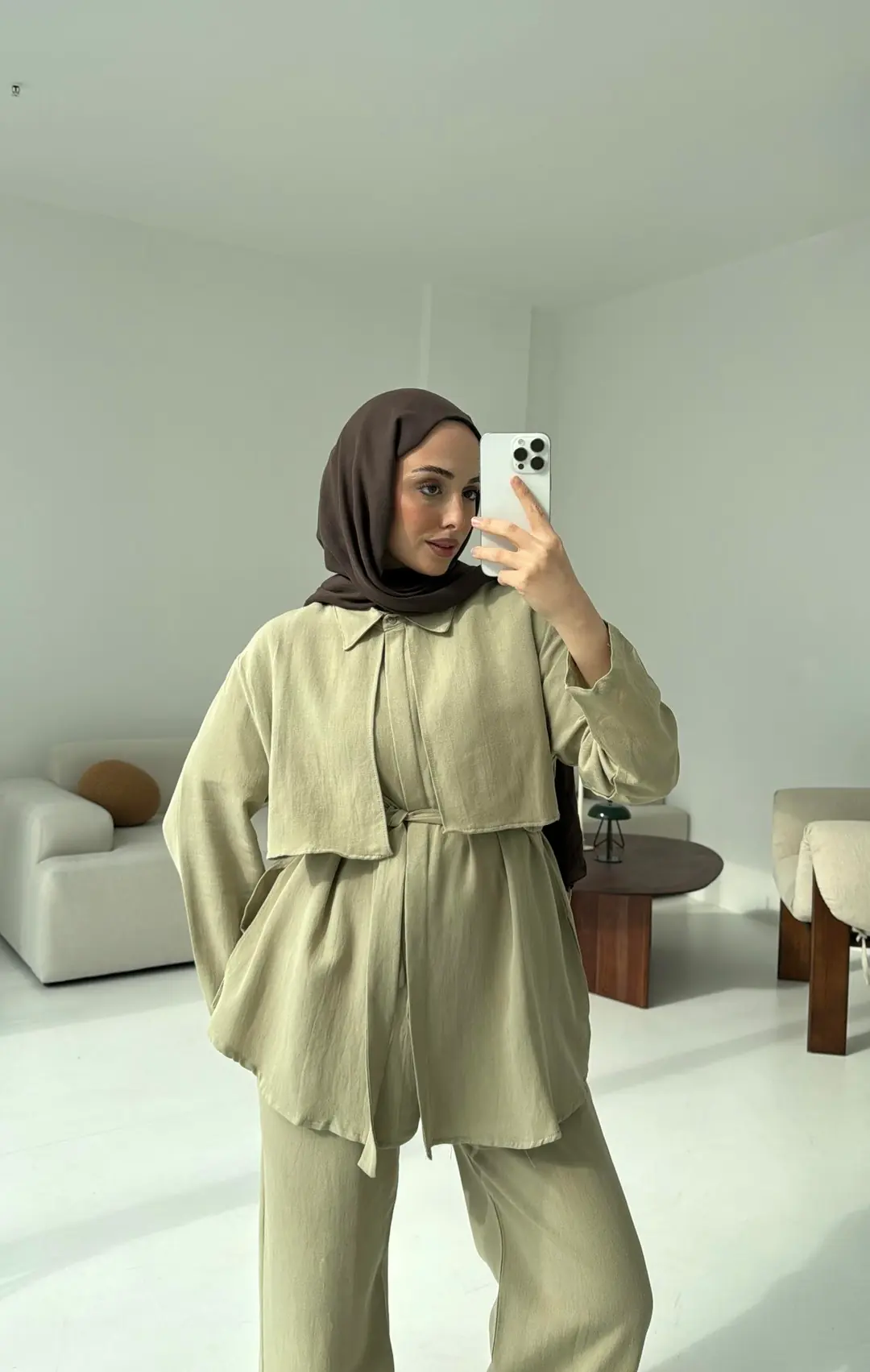 Keten Pelerinli Takım Açık Haki - Görsel 5