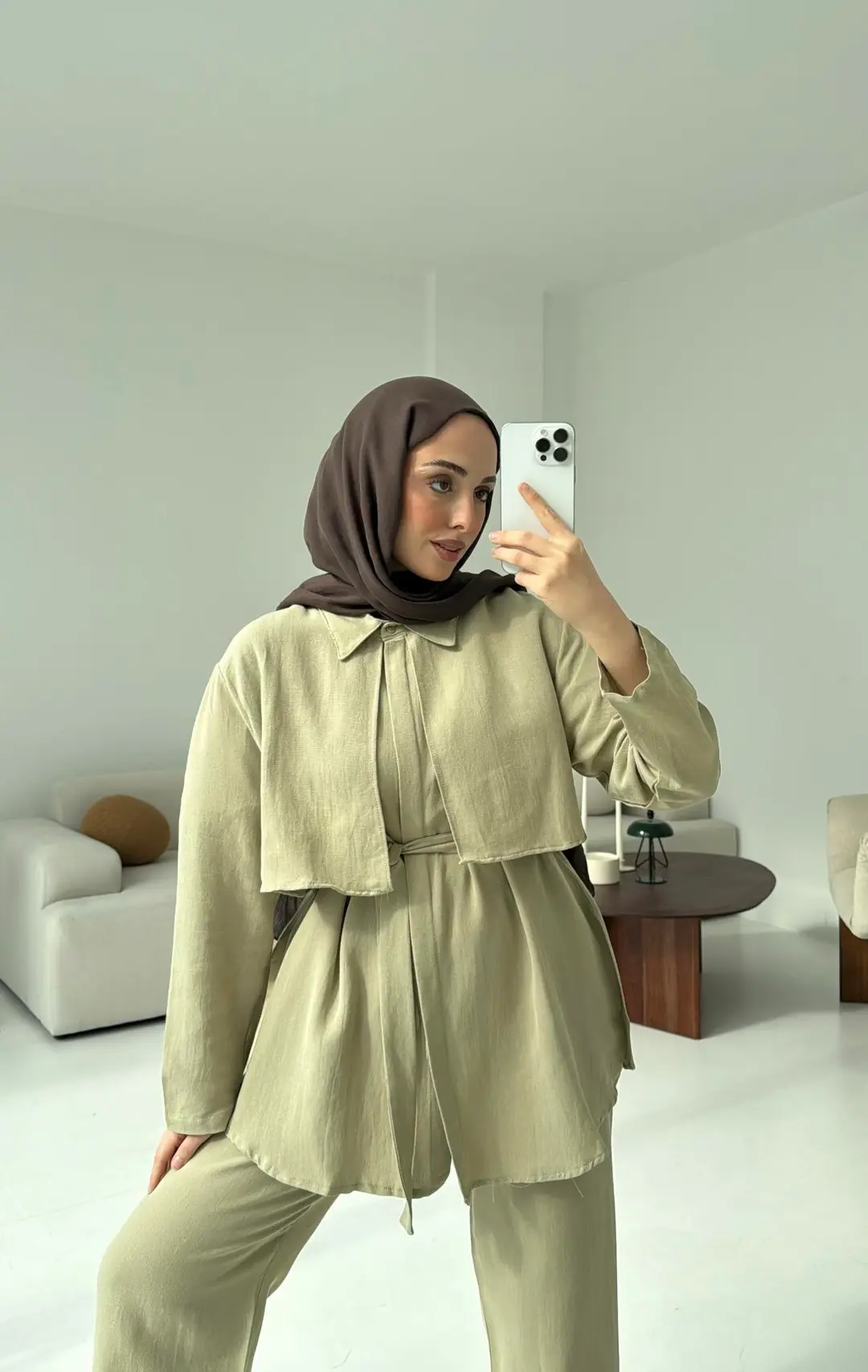 Keten Pelerinli Takım Açık Haki - Görsel 7