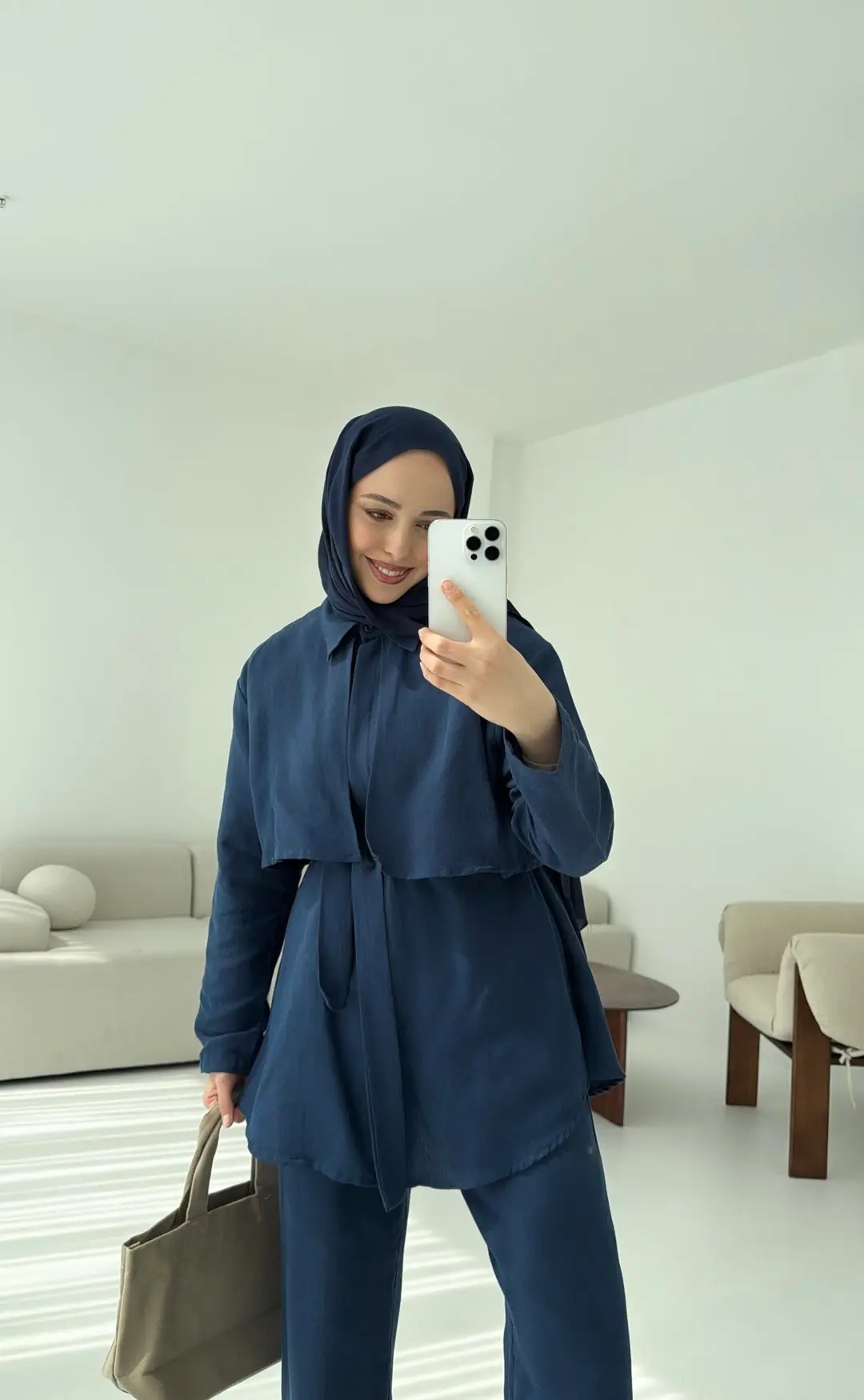 Keten Pelerinli Takım Lacivert - Görsel 2