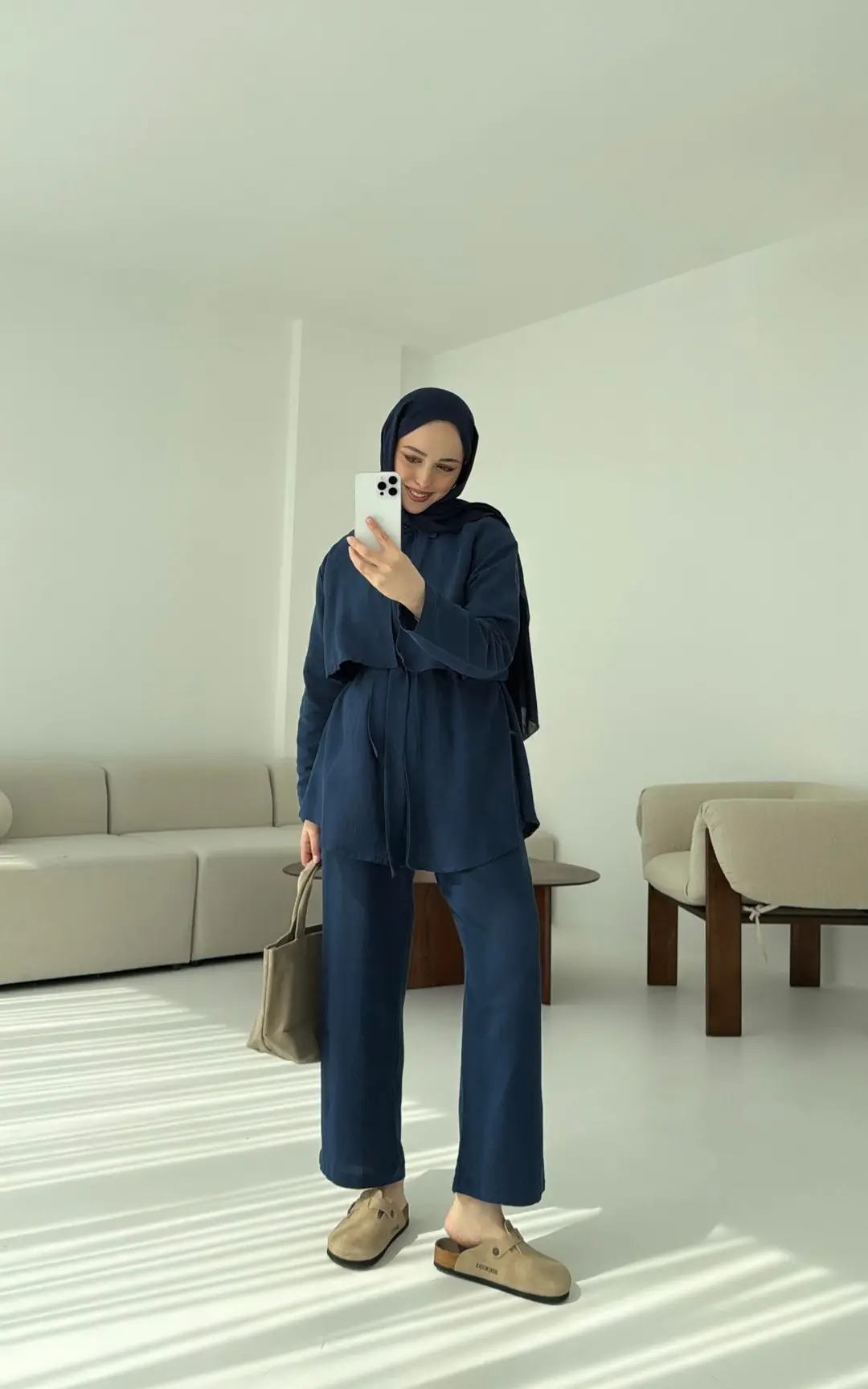 Keten Pelerinli Takım Lacivert - Görsel 3