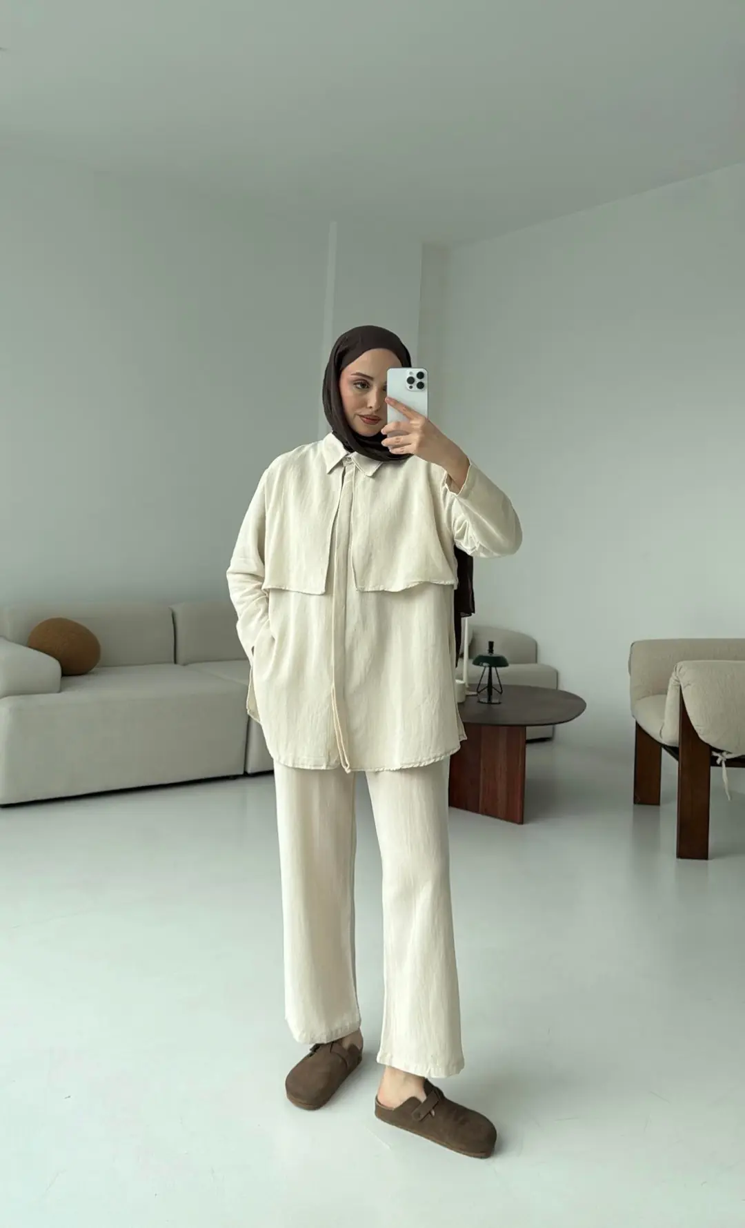 Keten Pelerinli Takım Naturel - Görsel 3