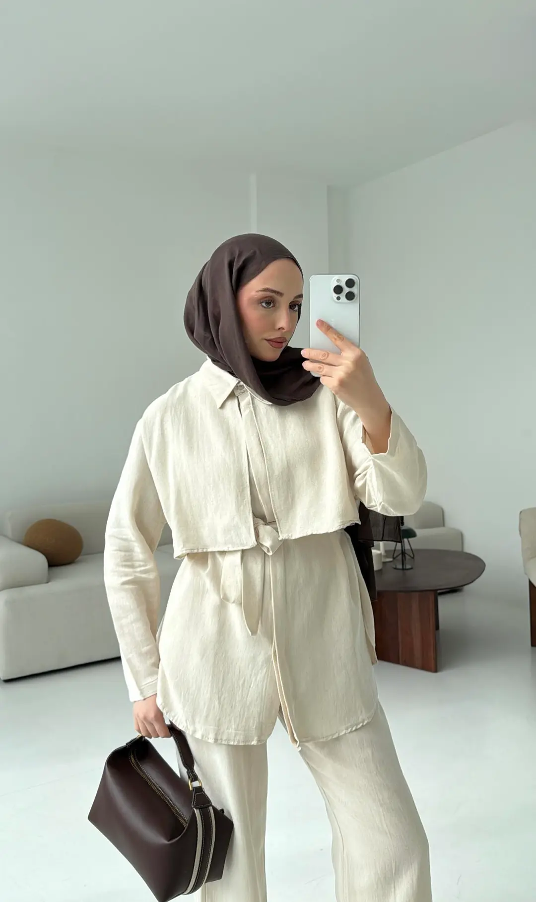 Keten Pelerinli Takım Naturel - Görsel 4