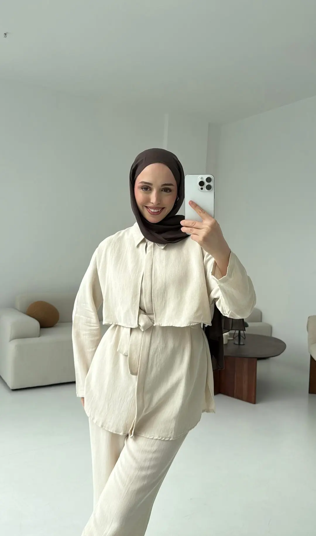 Keten Pelerinli Takım Naturel - Görsel 6