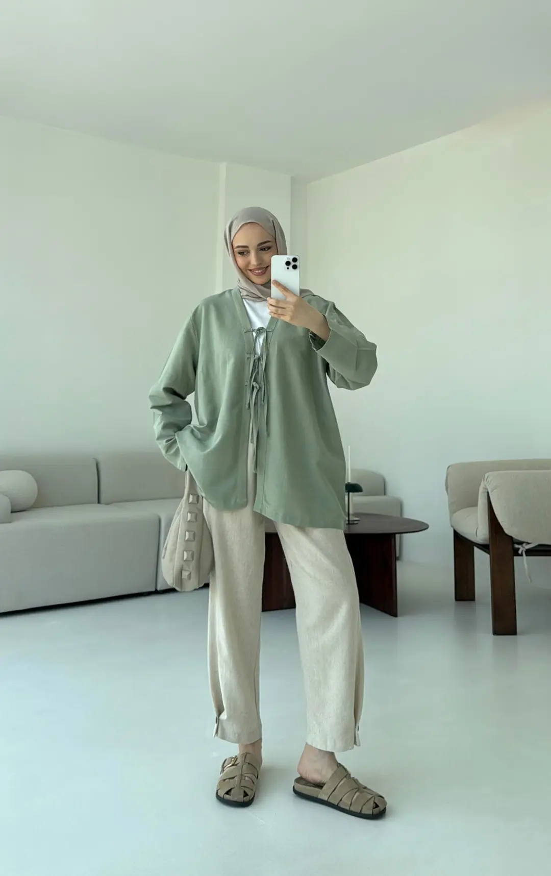 Keten Üç Bağlamalı Kimono Çağla