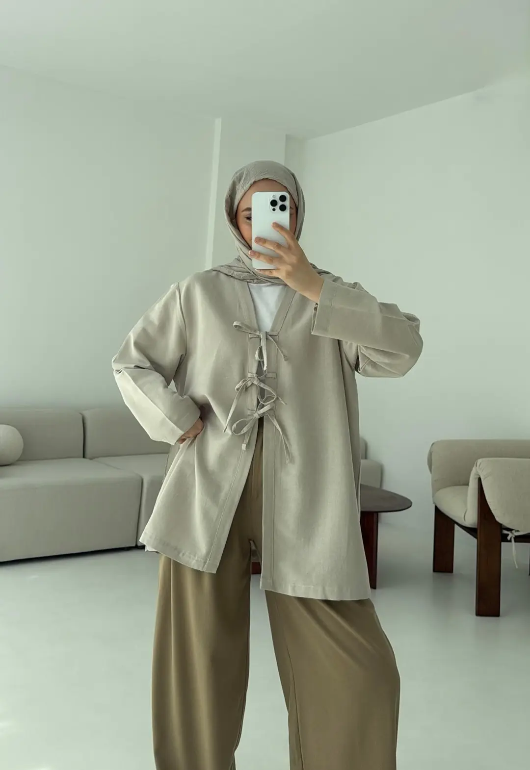 Keten Üç Bağlamalı Kimono Taş - Görsel 3