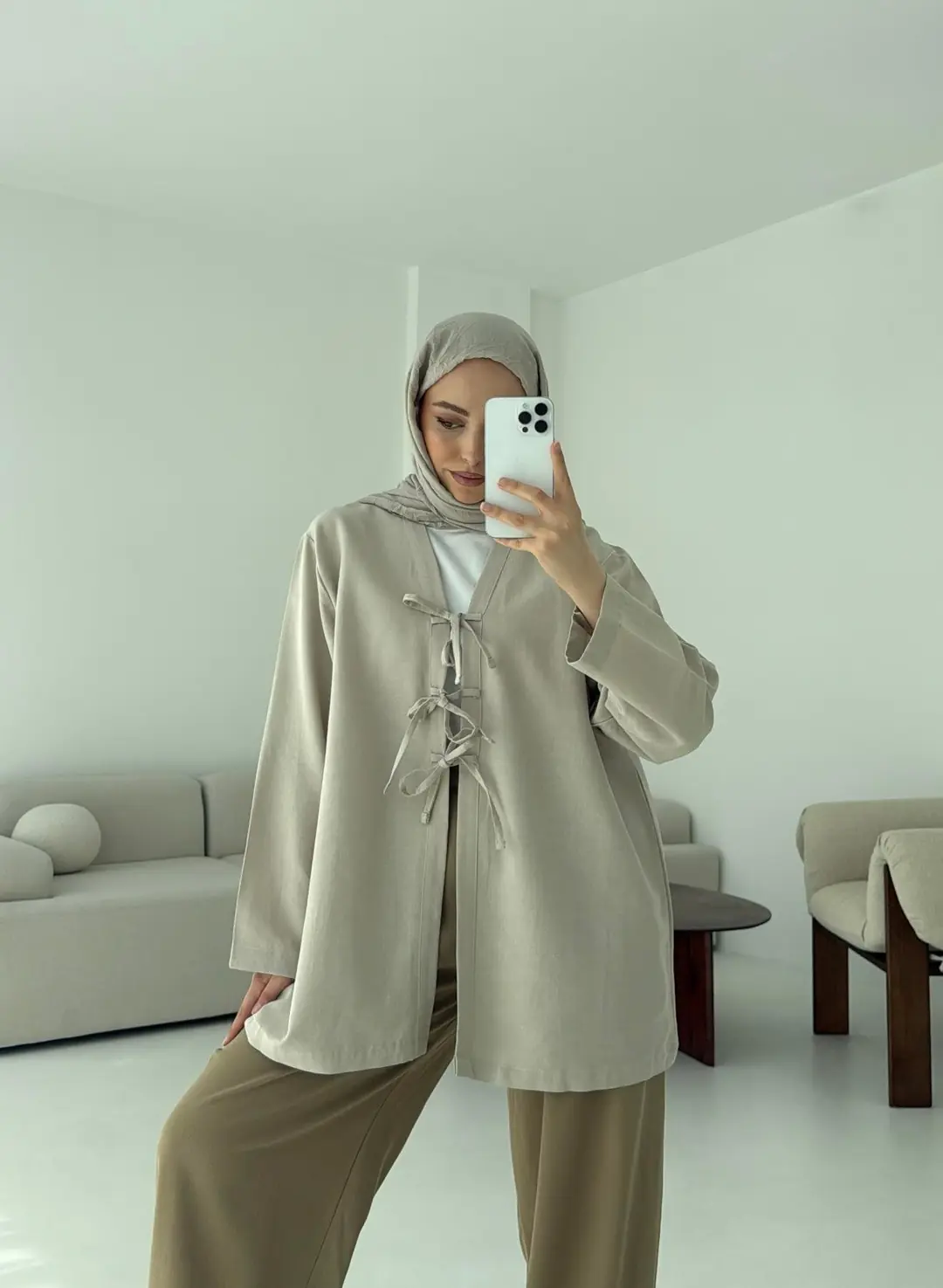 Keten Üç Bağlamalı Kimono Taş - Görsel 4