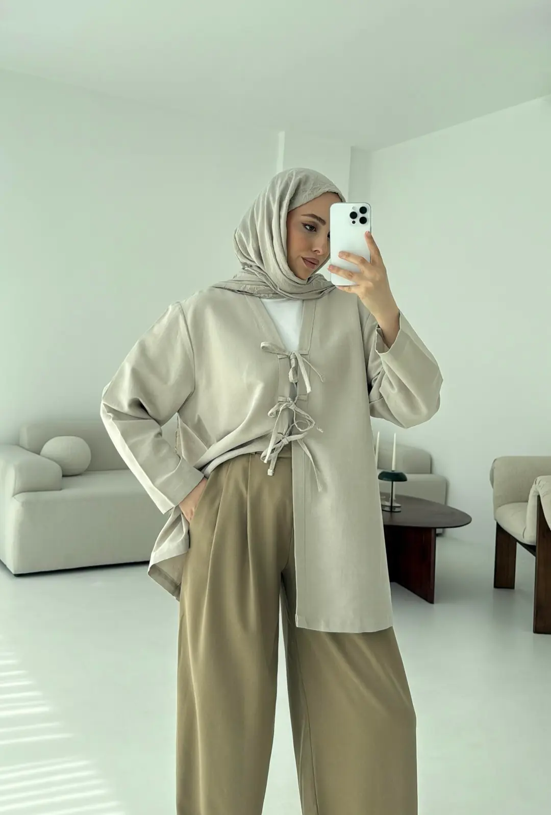 Keten Üç Bağlamalı Kimono Taş - Görsel 5