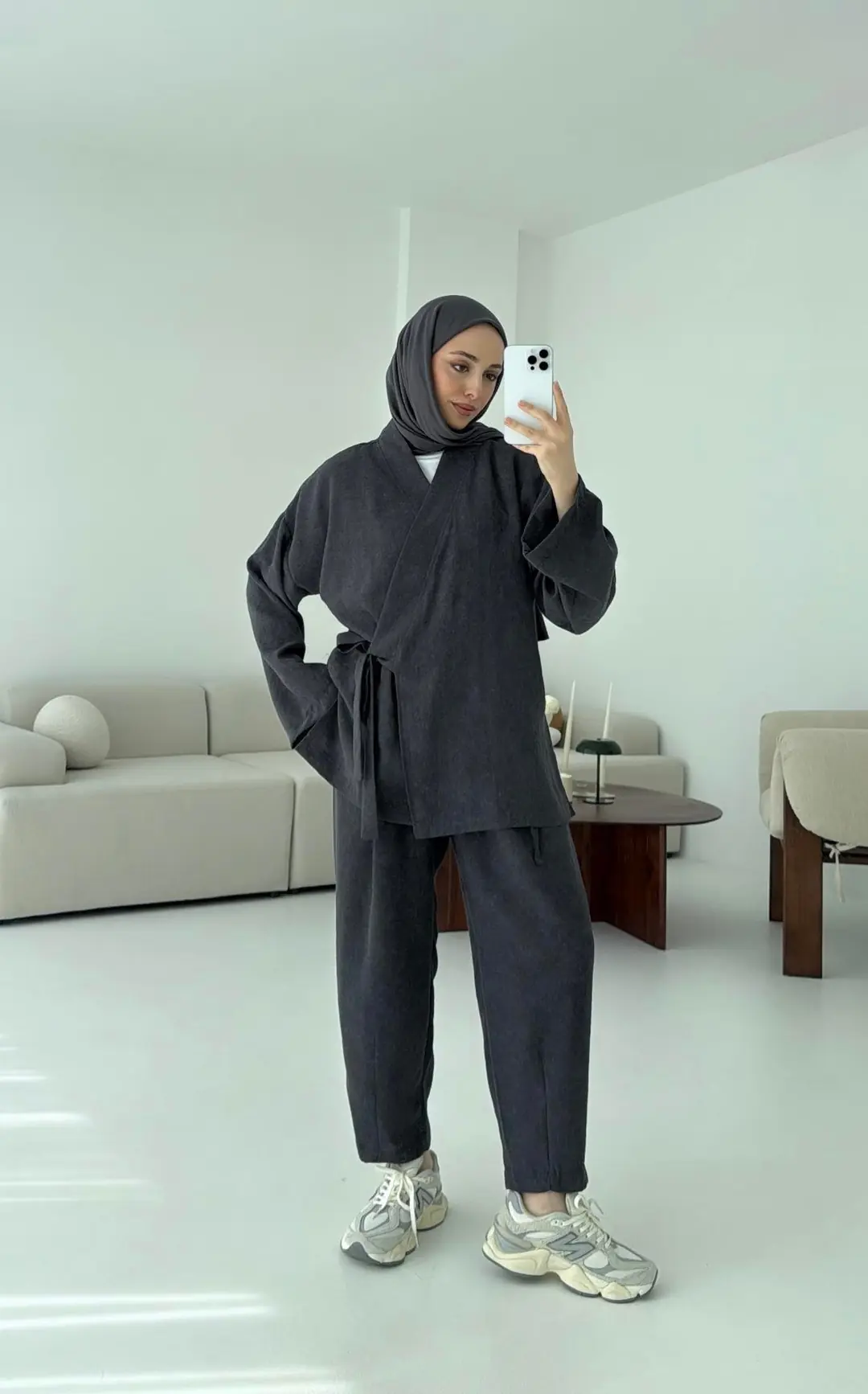 Kimono Pantolon Bambu Batik Takım Antrasit