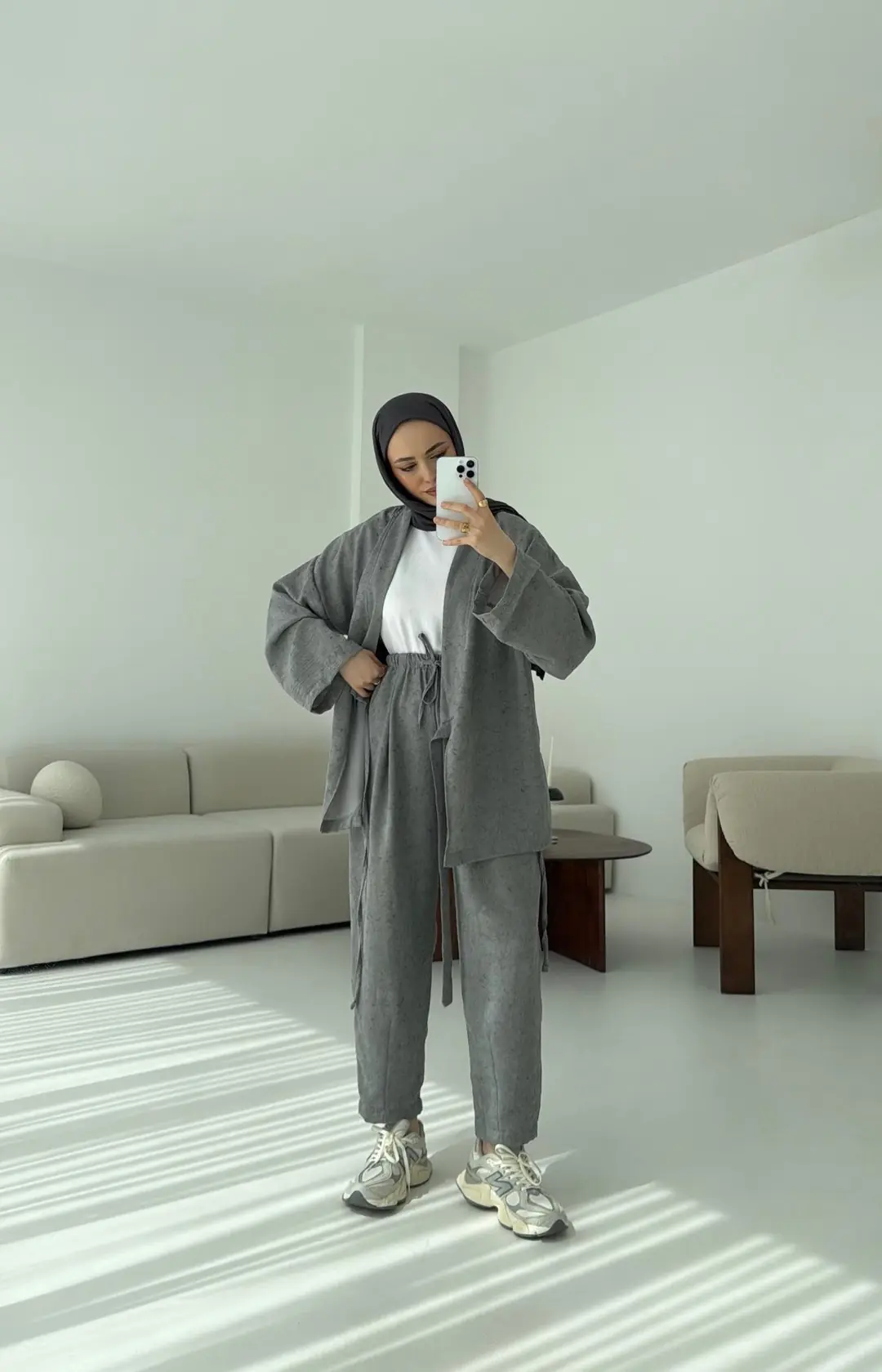 Kimono Pantolon Bambu Batik Takım Gri - Görsel 5