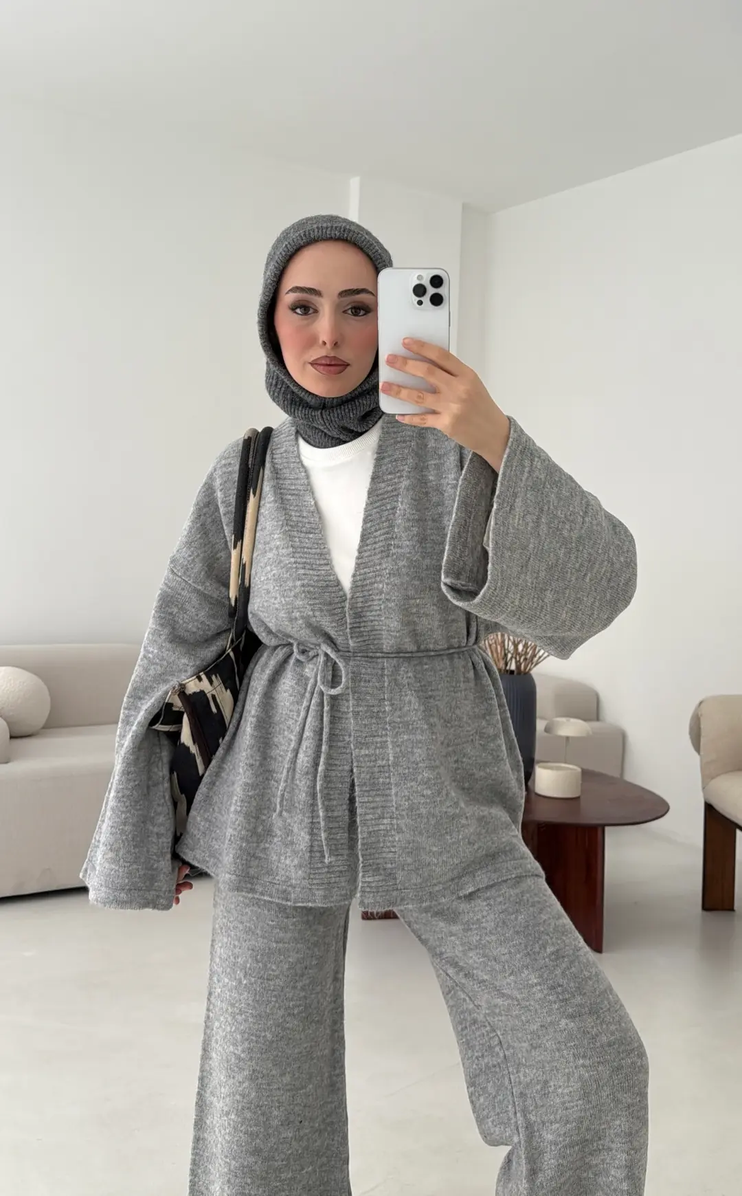 Kimonolu Triko Takım Gri - Görsel 4