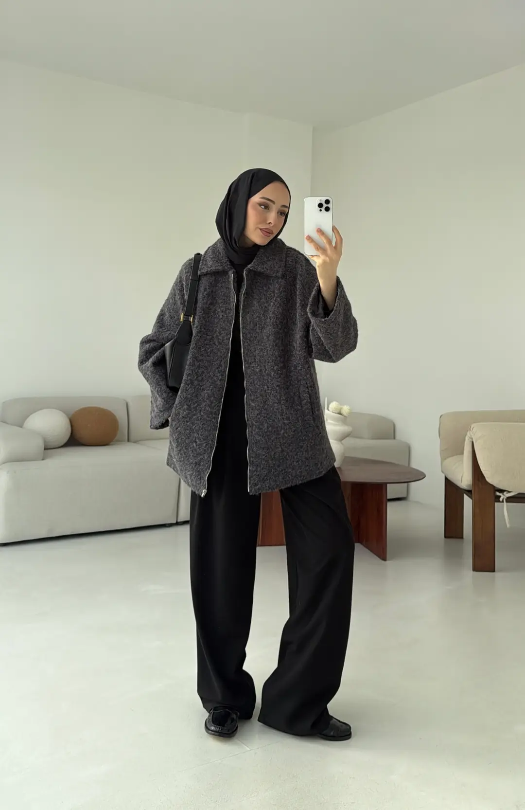 Kırçıllı Fermuarlı Kaban Antrasit