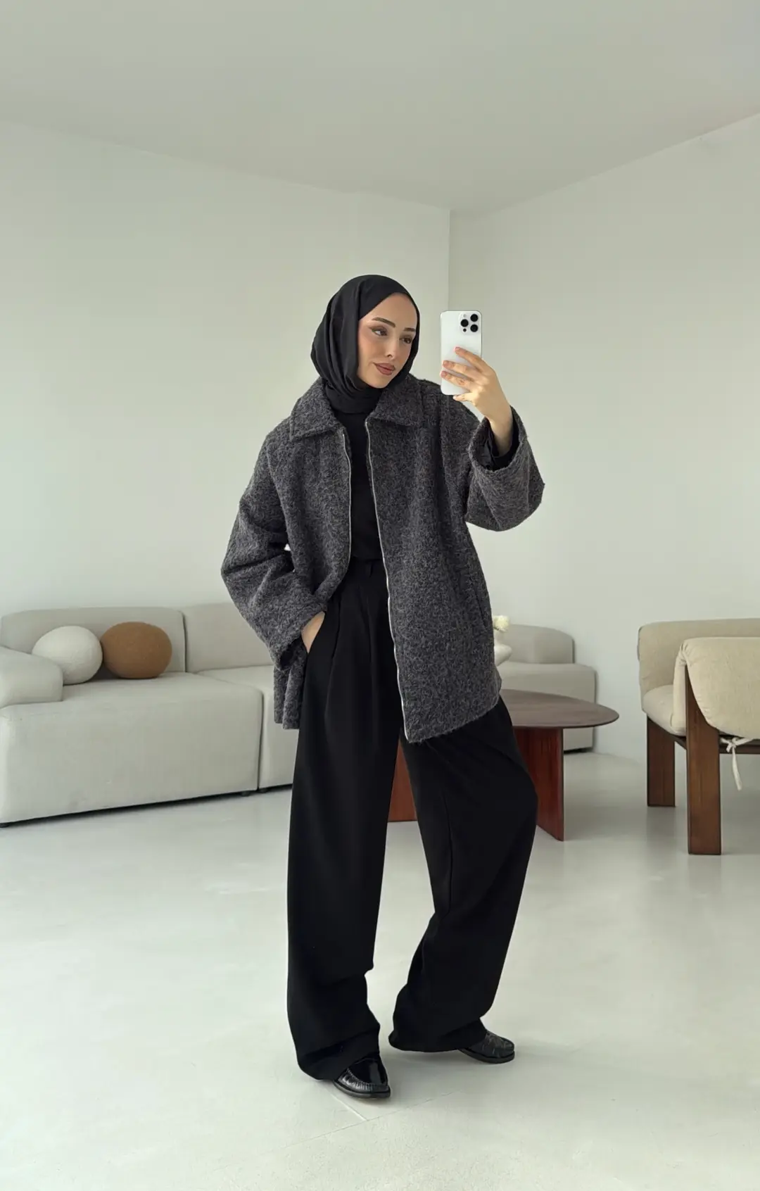 Kırçıllı Fermuarlı Kaban Antrasit - Görsel 8