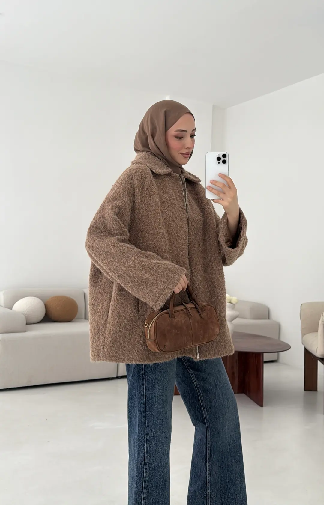 Kırçıllı Fermuarlı Kaban Kahve - Görsel 5