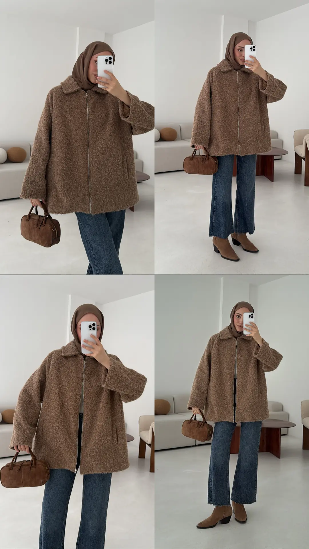 Kırçıllı Fermuarlı Kaban Kahve - Görsel 6