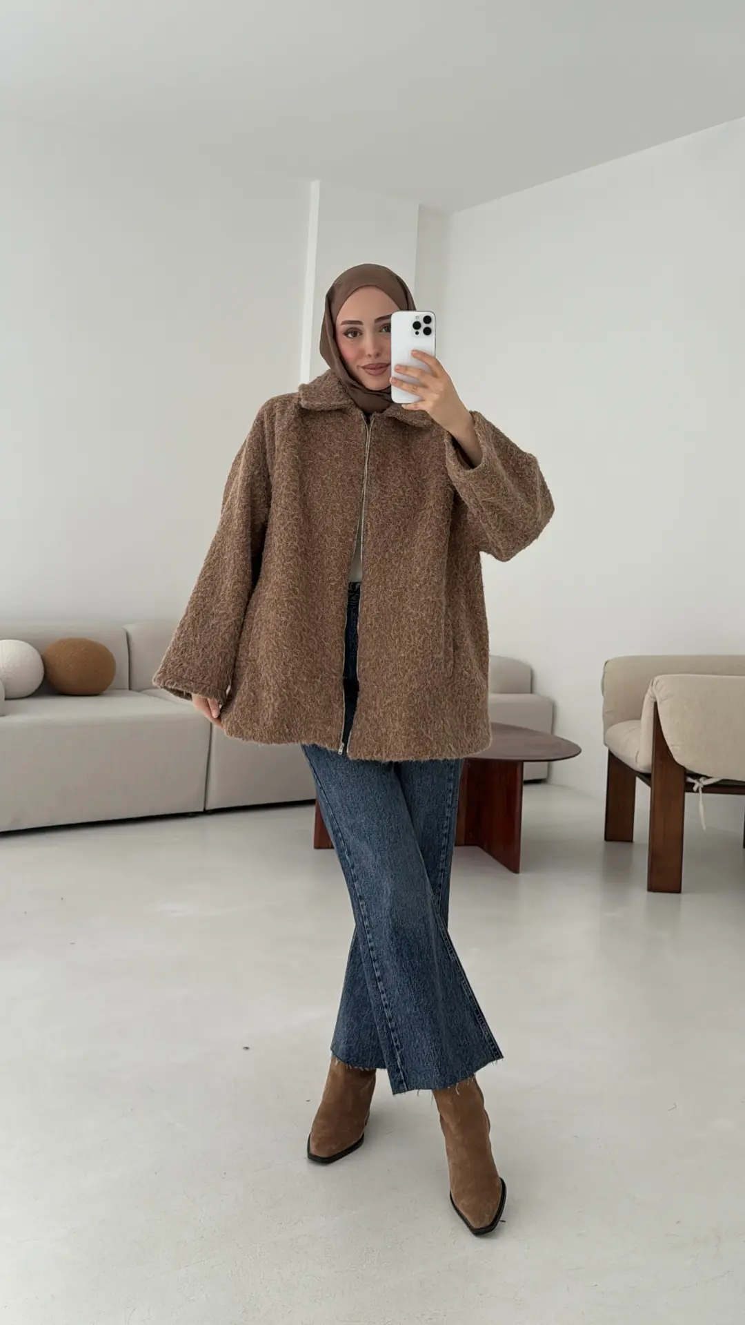 Kırçıllı Fermuarlı Kaban Kahve - Görsel 7