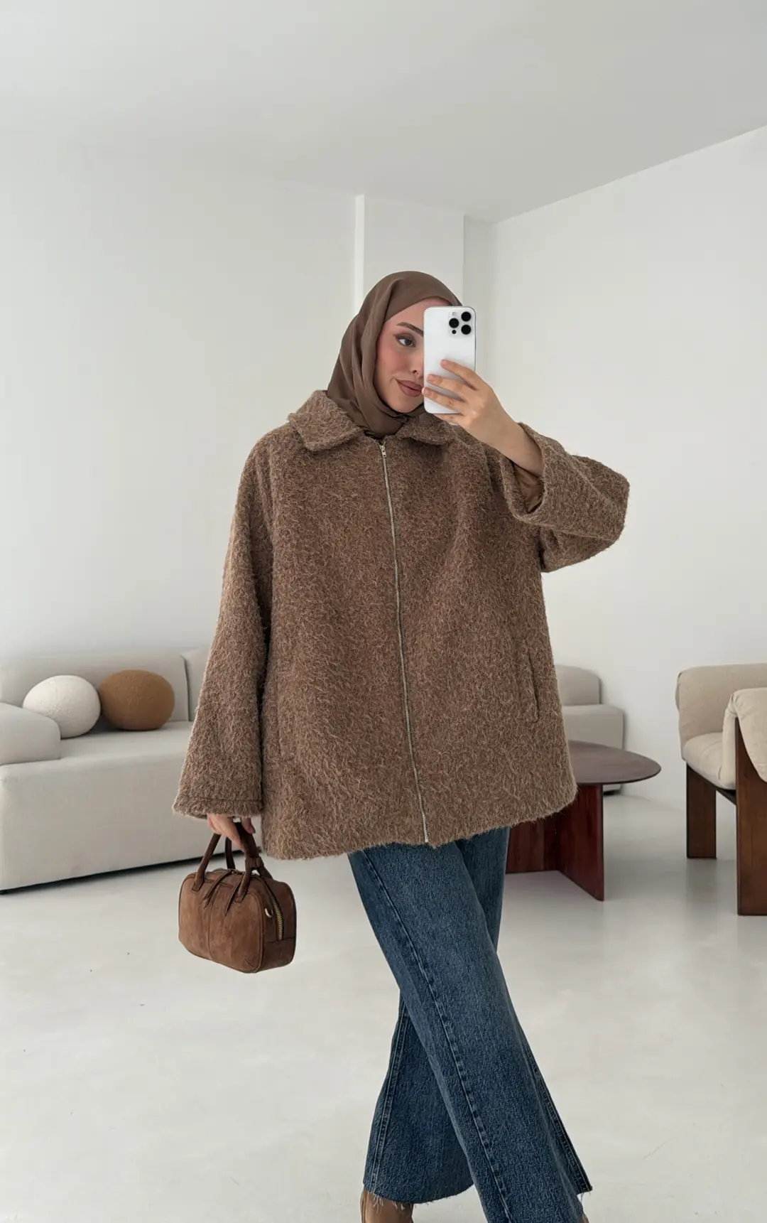 Kırçıllı Fermuarlı Kaban Kahve - Görsel 8