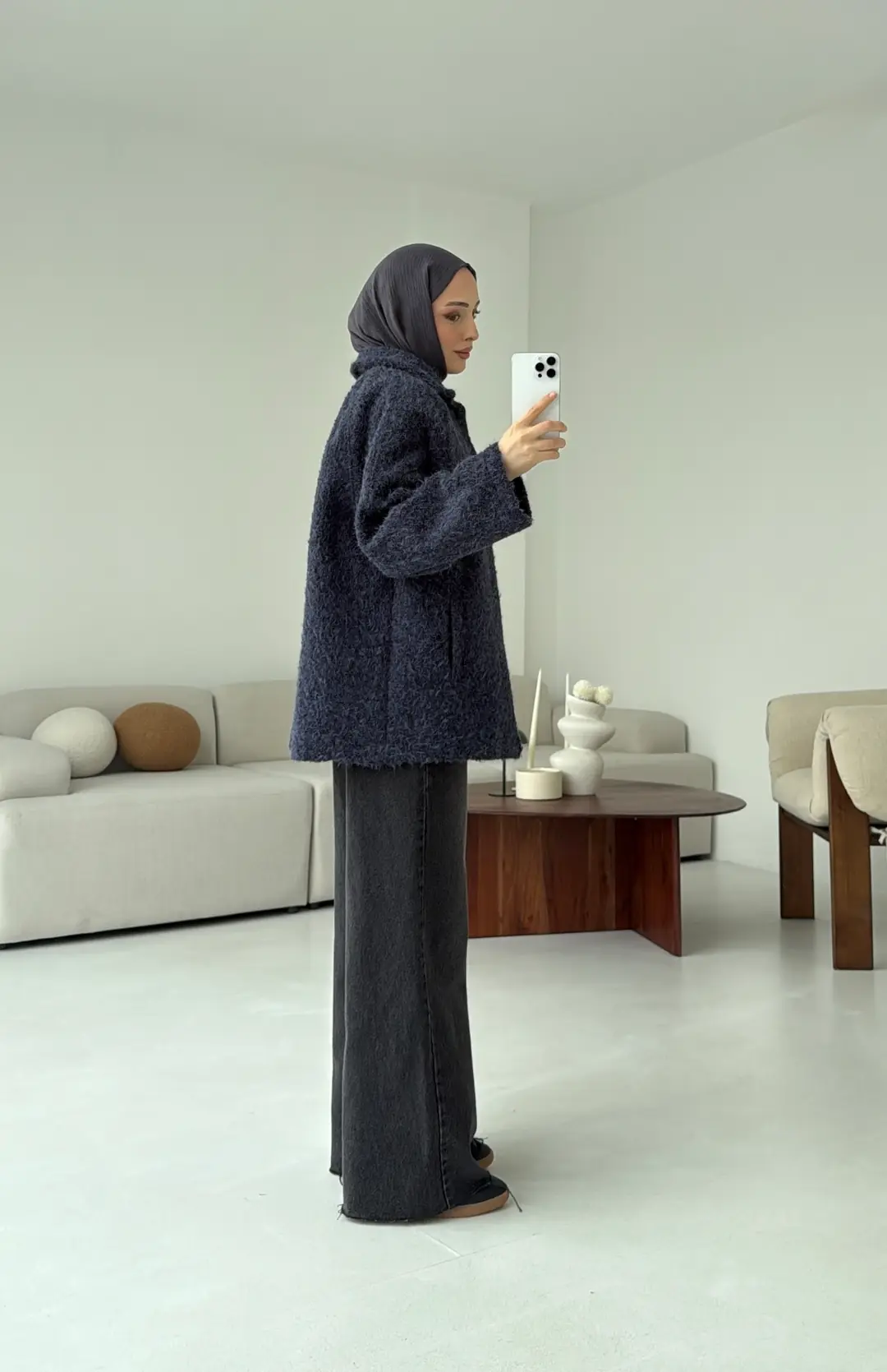 Kırçıllı Fermuarlı Kaban Lacivert - Görsel 5