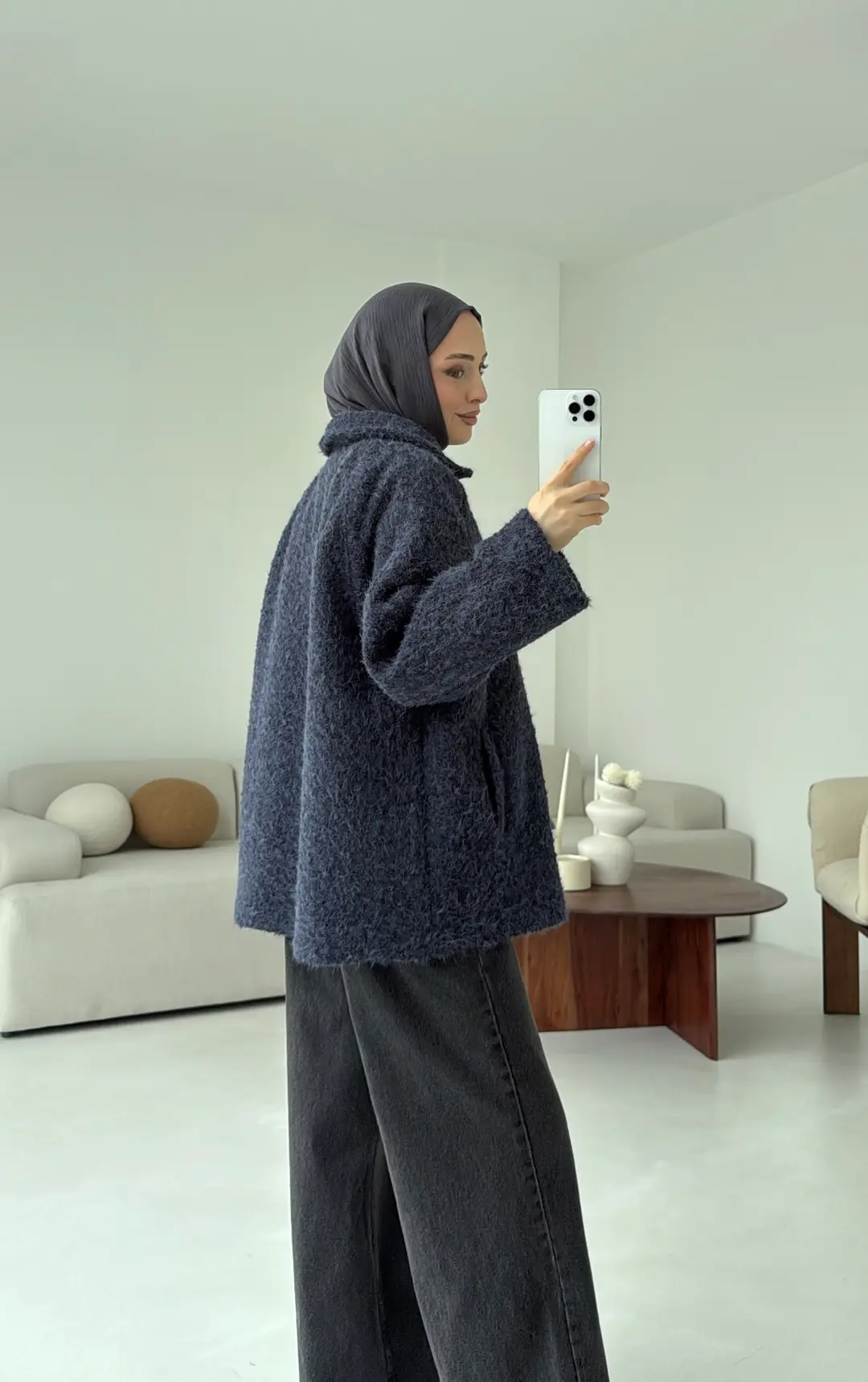 Kırçıllı Fermuarlı Kaban Lacivert - Görsel 8