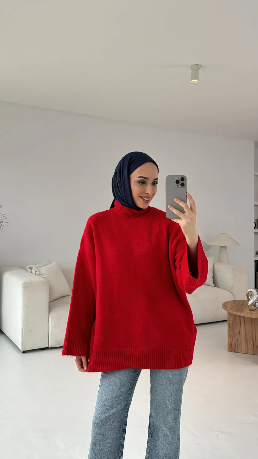 Kırmızı Yarım Yaka Triko - Görsel 2