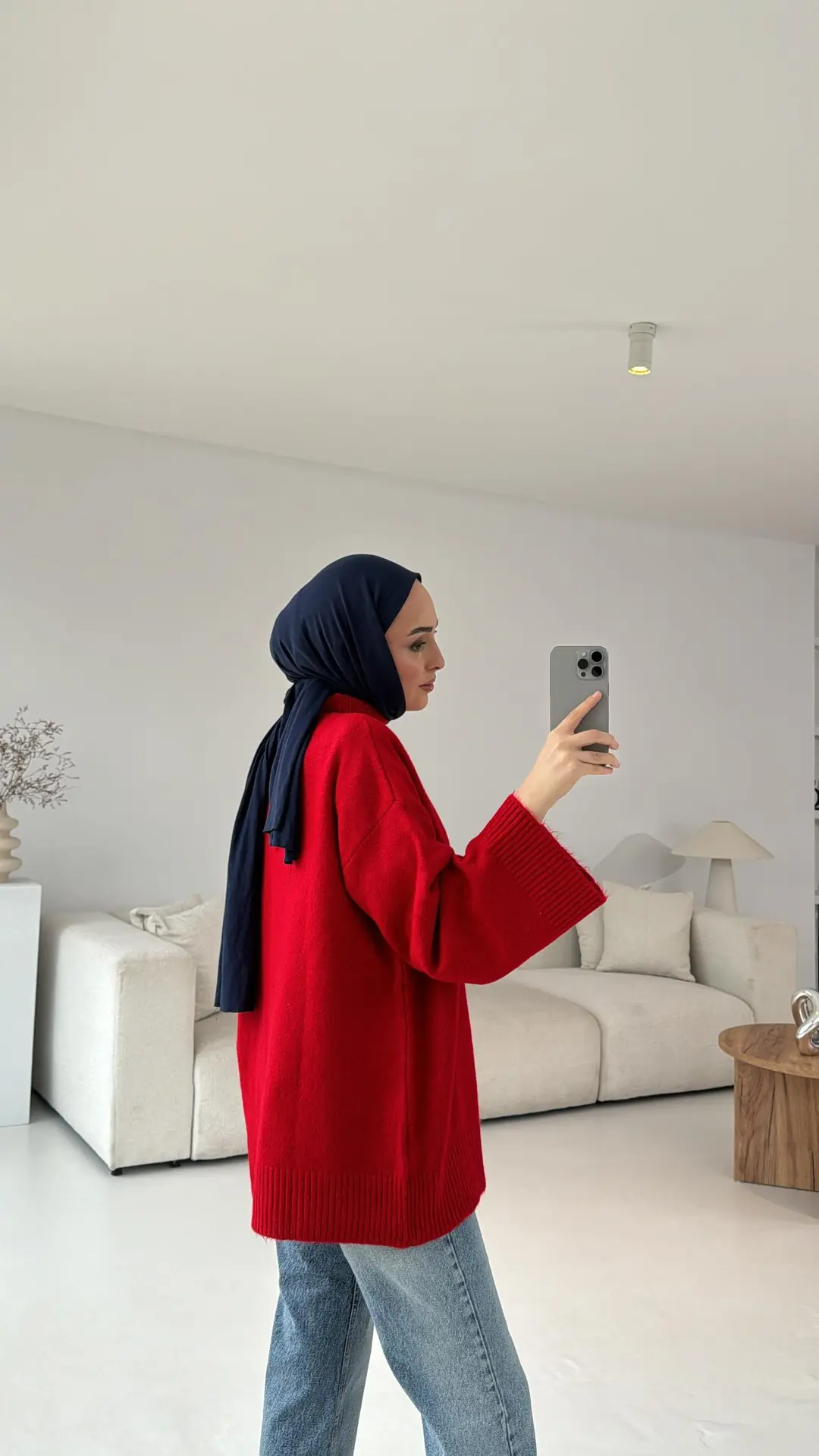 Kırmızı Yarım Yaka Triko - Görsel 3