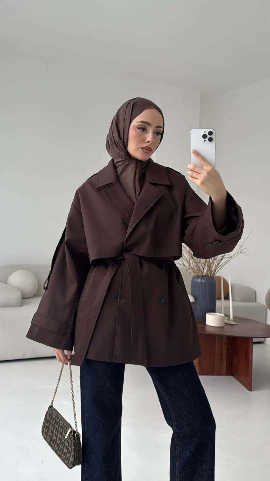 Kısa Trenç Kahve - Görsel 2