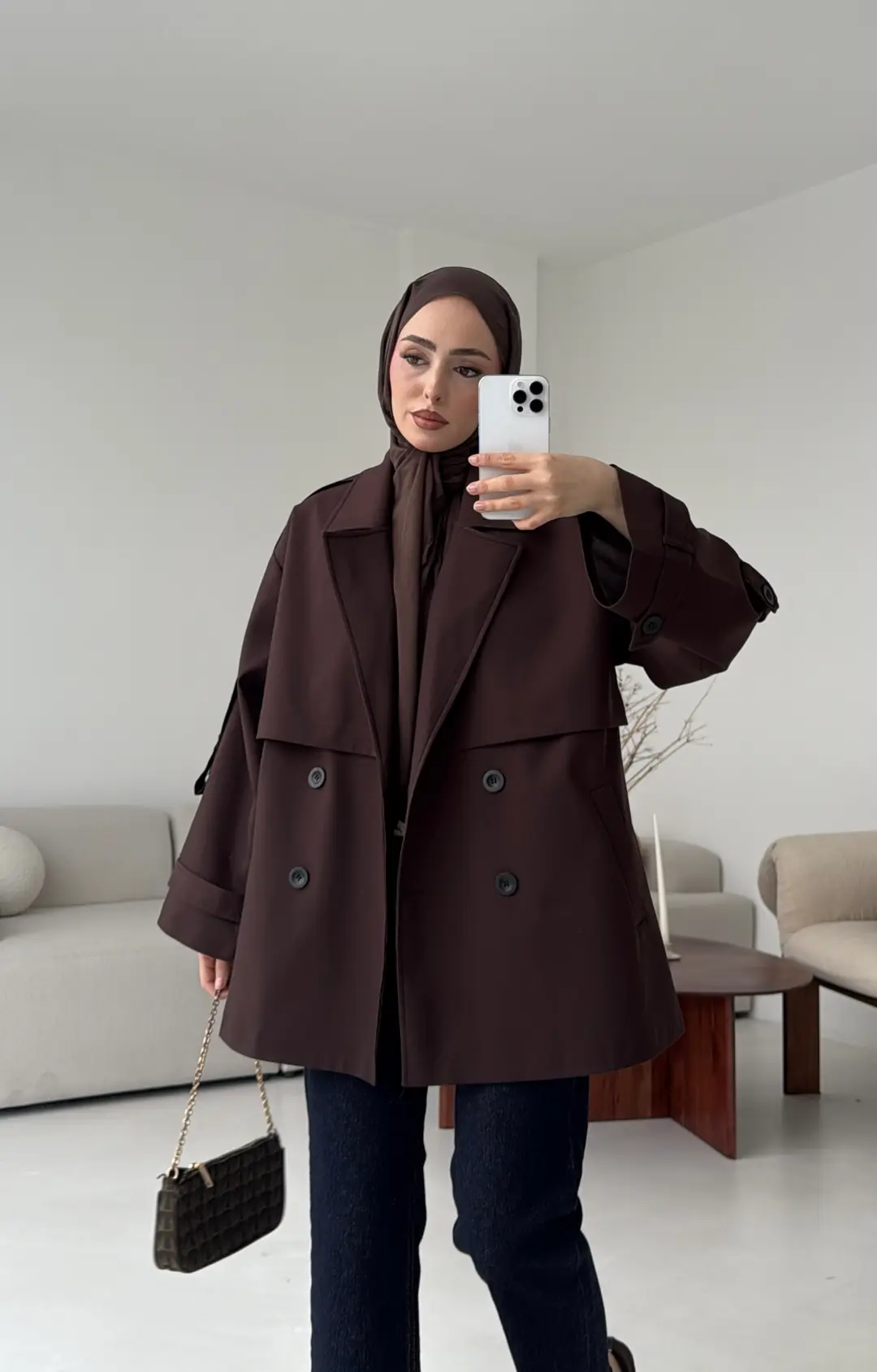 Kısa Trenç Kahve - Görsel 3