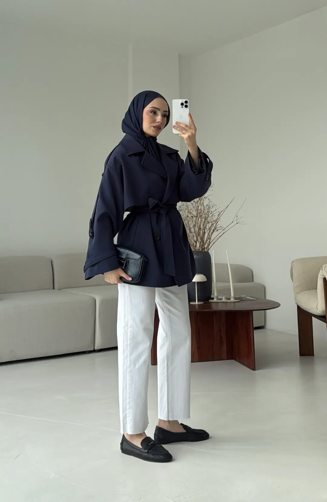 Kısa Trenç Lacivert - Görsel 4