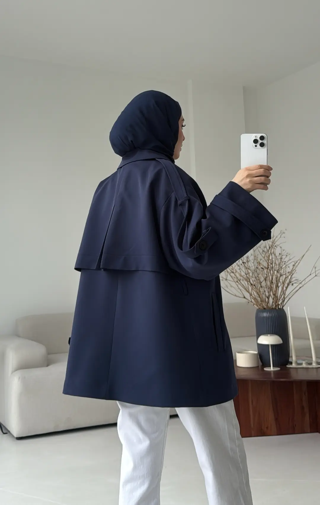 Kısa Trenç Lacivert - Görsel 7