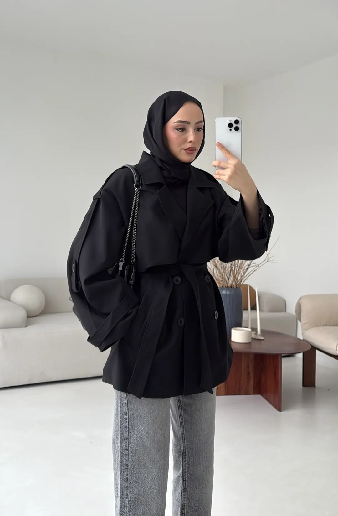 Kısa Trenç Siyah - Görsel 5