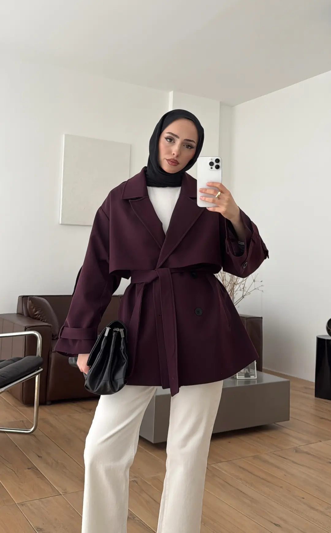 Kısa Trençkot Mürdüm - Görsel 6