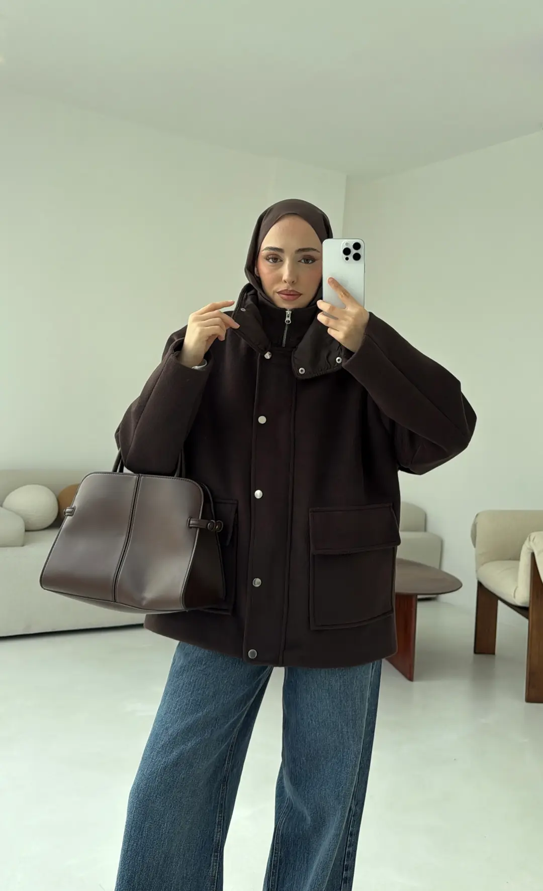 Klapalı Tasarım Kaban Kahve - Görsel 6