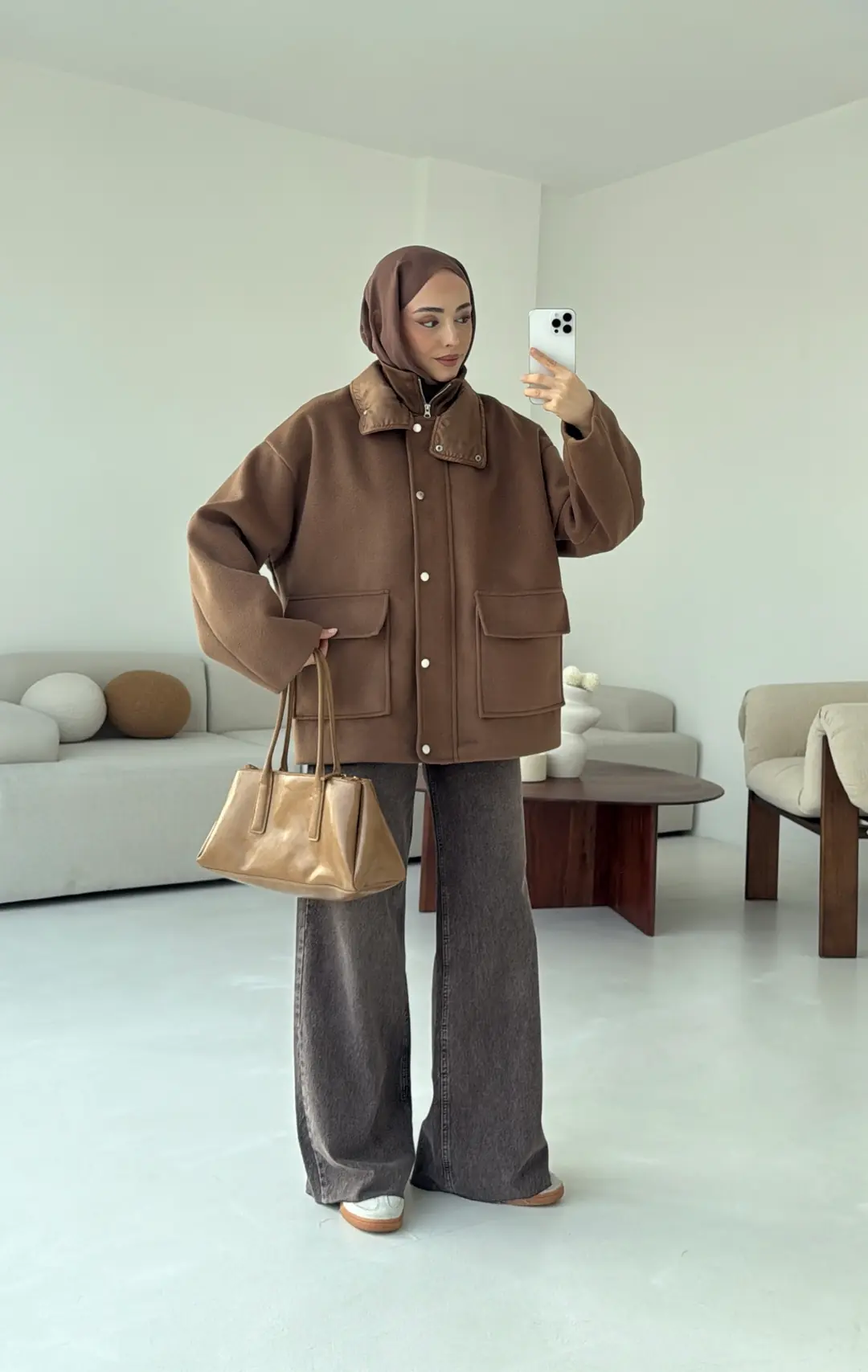 Klapalı Tasarım Kaban Kestane Kahve - Görsel 2