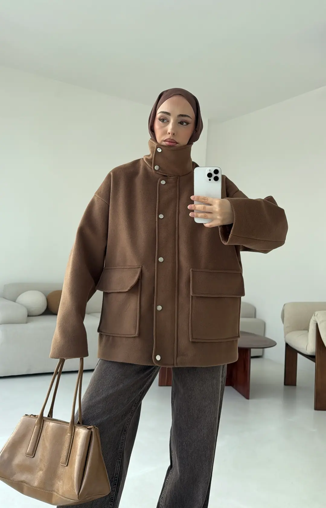 Klapalı Tasarım Kaban Kestane Kahve - Görsel 5